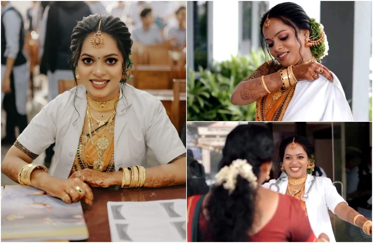 Bride attend exam wearing wedding saree latest viral malayalam